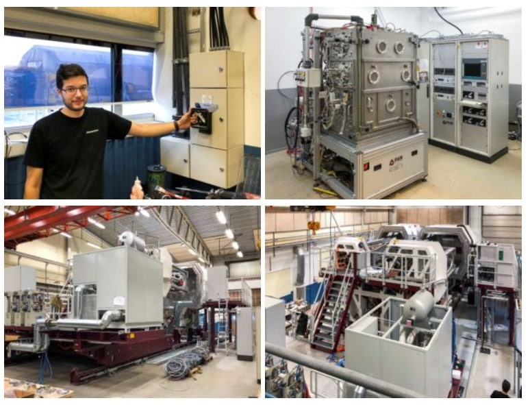 Collage of four pictures from the sputter factory