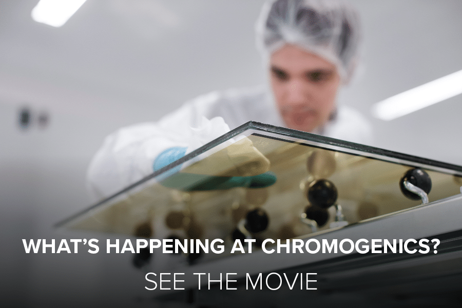 Man working on dynamic glass. Cover photo for "What´s happening at ChromoGenics?"
