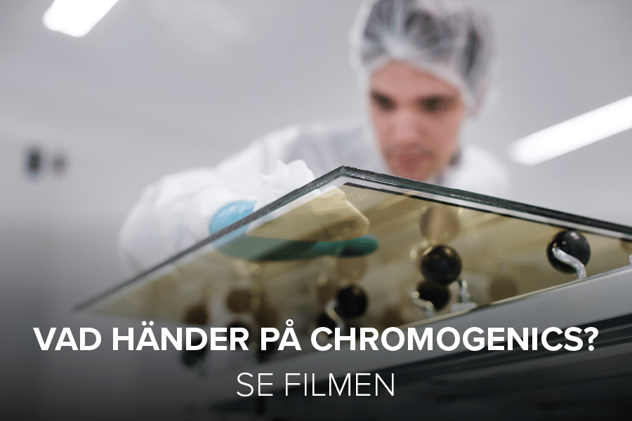 Man working on dynamic glass. Cover photo for "Vad händer på ChromoGenics?"
