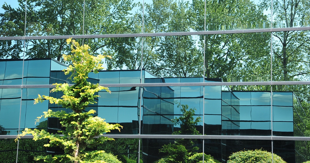 ESG green building Building with big windows.